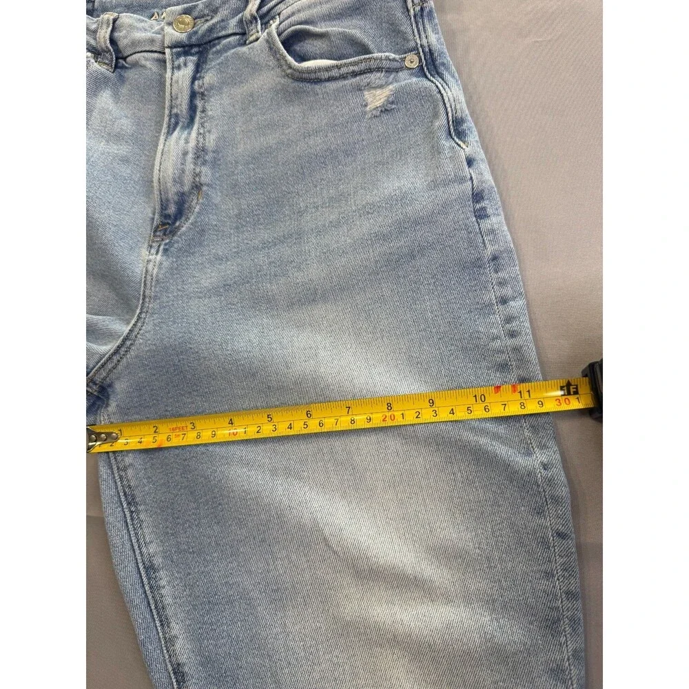 American Eagle Mid Rise Straight Jeans Light Wash Stretch Distressed 8 Regular